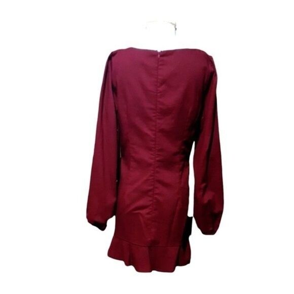 Princess Polly The Villa Mini Dress Burgundy Faux Wrap Puff Long Sleeves Sz 12 - Picture 6 of 9